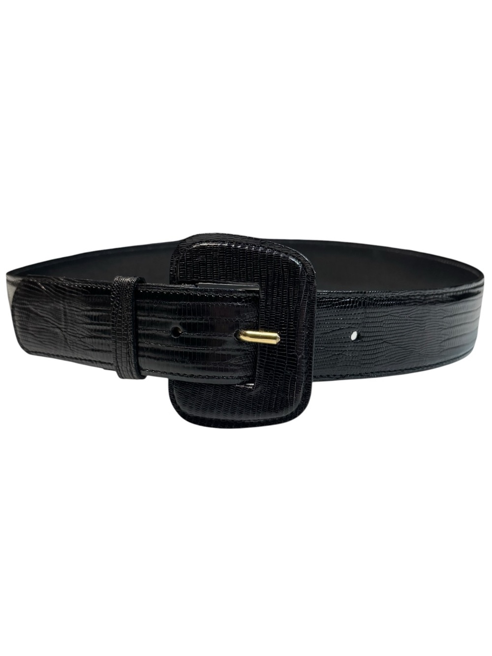 Vintage Genuine Lizard Leather Black Wide Waist Statement Belt Argentina S